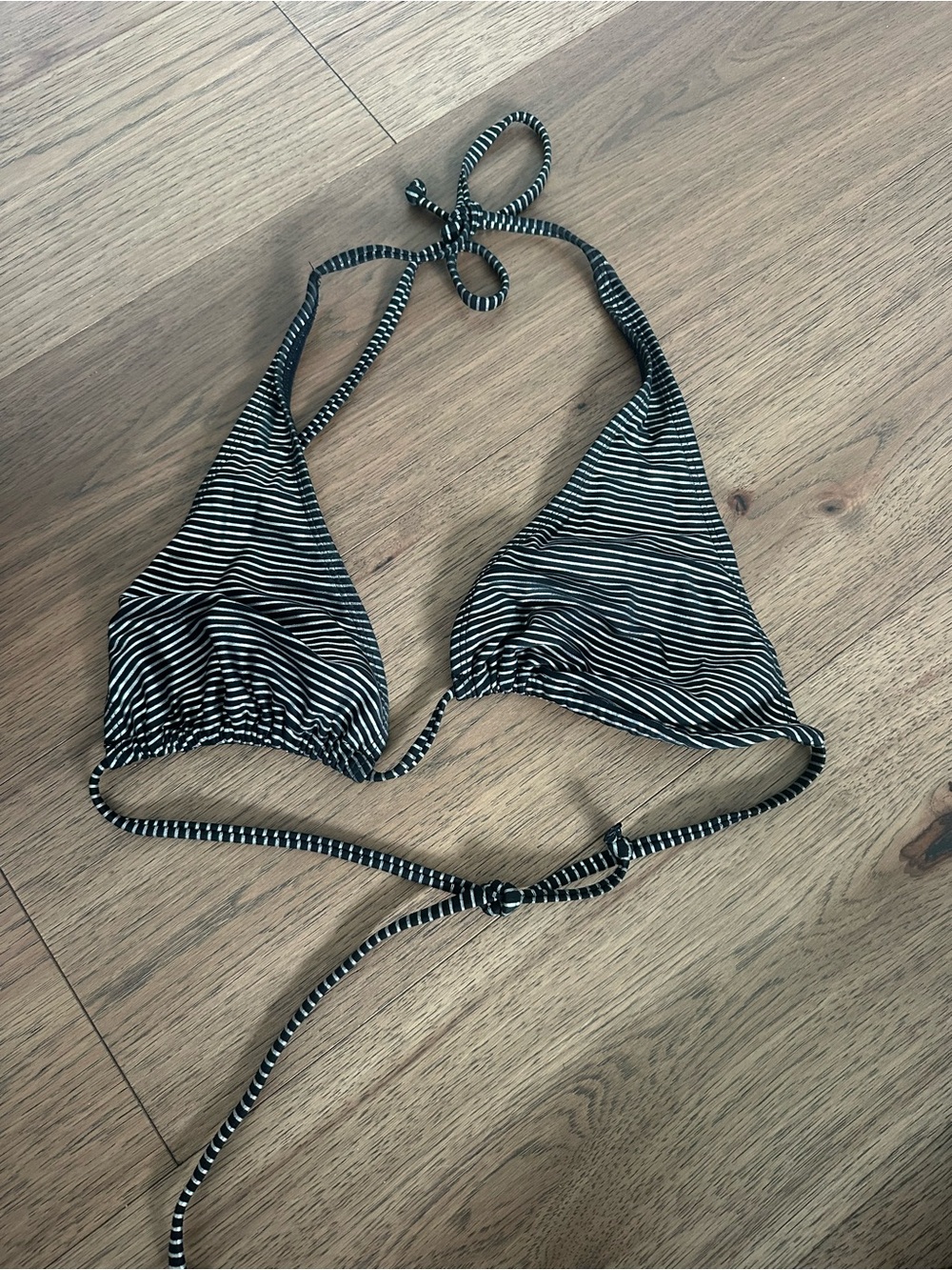 Black & White Striped Triangle Bikini Top - Women Swim